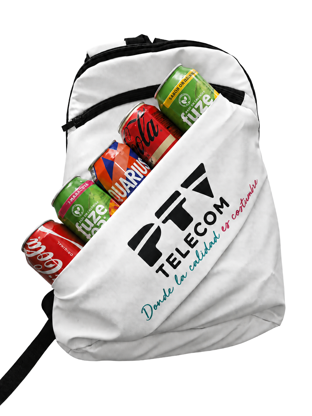 Mochila nevera PTV Telecom con pack de refrescos de regalo